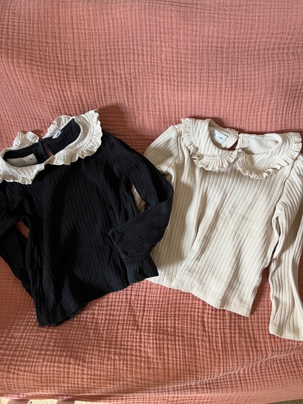 Zara Ribbed Long-Sleeve Top with Ruffle Collar